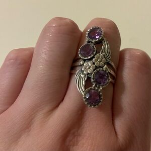 Triple amethyst set in a Sterling silver band sz. 9